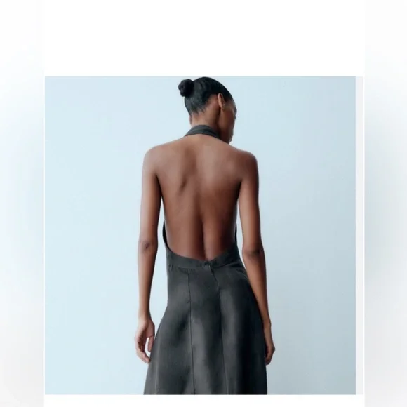 ZARA FW24 WOMAN MIDI 100%LINEN HALTERNECK DRESS OPEN BACK GREY M XL7892/736 NWT - Picture 5 of 8